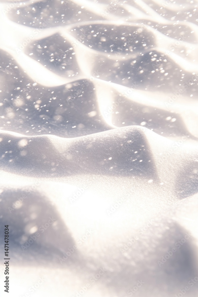 Obraz premium Undulating snowdrift, softly lit, snowflakes falling