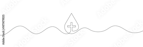 Continuous line drawing of blood drop. Blood drop line icon. One line drawing background. Vector illustration. Line art of blood drop icon . Vector Illustration . EPS 10 .