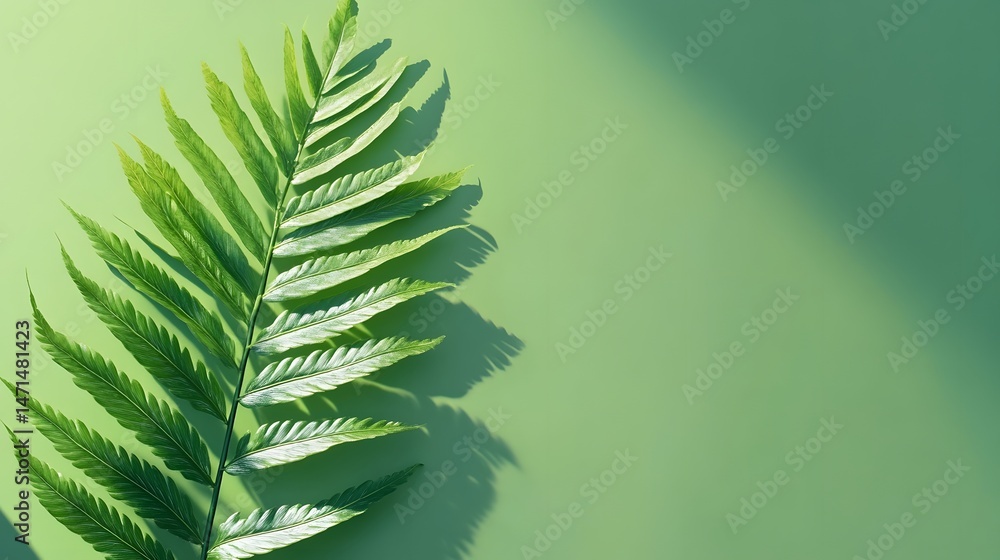 Close-Up of Green Fern Leaf Against a Vivid Green Background