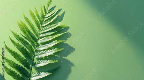 Obraz na płótnie Close-Up of Green Fern Leaf Against a Vivid Green Background w salonie