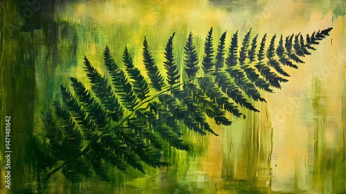 Obraz na płótnie Close-Up of Green Fern Leaf Against a Vivid Green Background w salonie