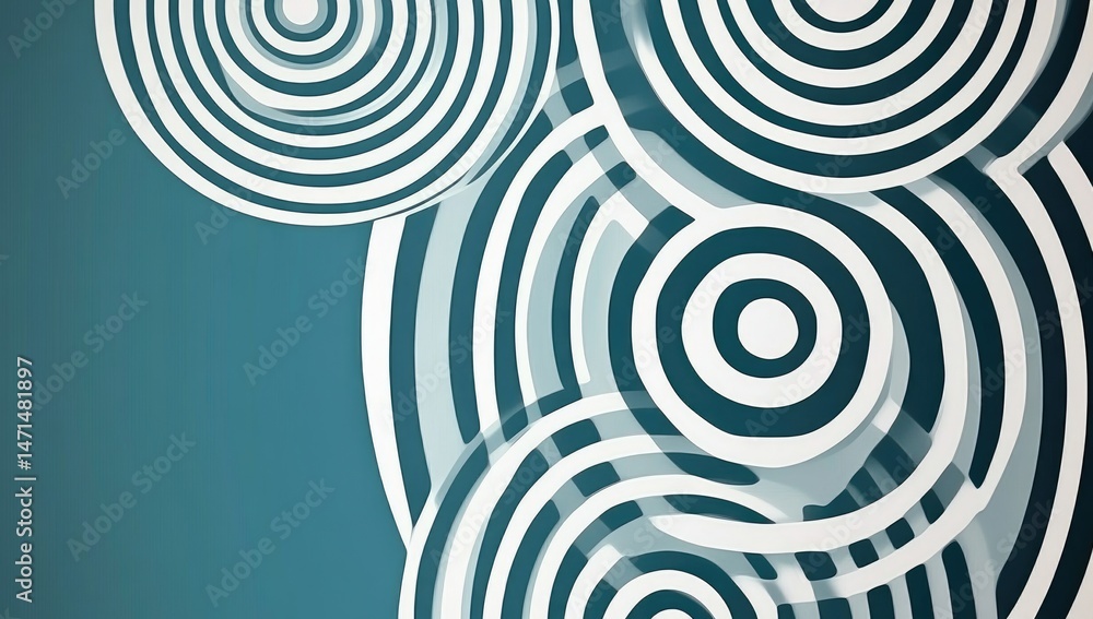 Abstract teal background with overlapping concentric circles in white and black Abstract teal background with overlapping concentric circles in white and black