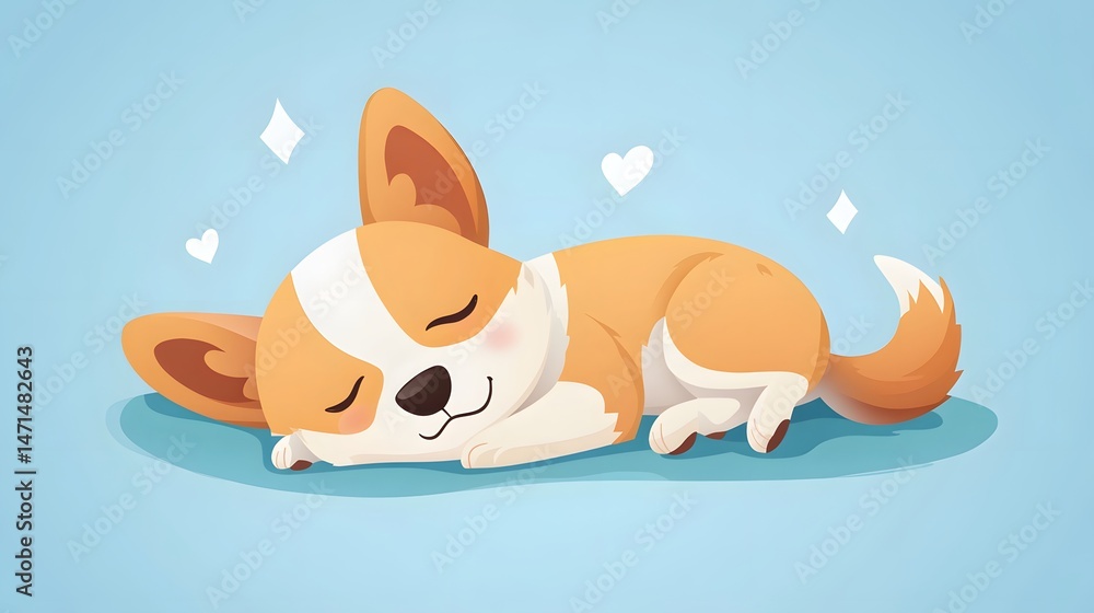 Cute happy dog sleeping lovely little animal, lovely animal set vector, animal logo, pet cartoon illustration, adorable puppy clipart, animal mascot design, cheerful pet vector, cute animal