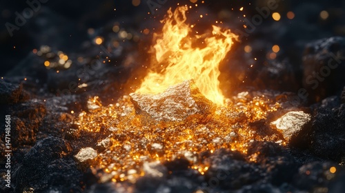 Fiery Inferno Embracing Molten Gold Rocks