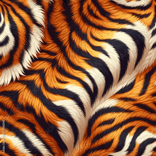 Close-up tiger fur pattern background, flat vector design 