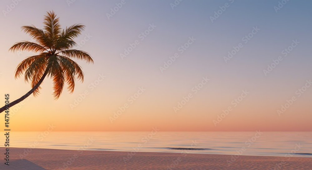 Serene Sunset on Tropical Beach Palm Tree Silhouette at Golden Hour Serene Sunset on Tropical Beach Palm Tree Silhouette at Golden Hour