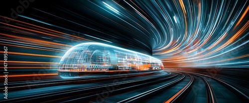 Futuristic High-Speed Train in a Tunnel
