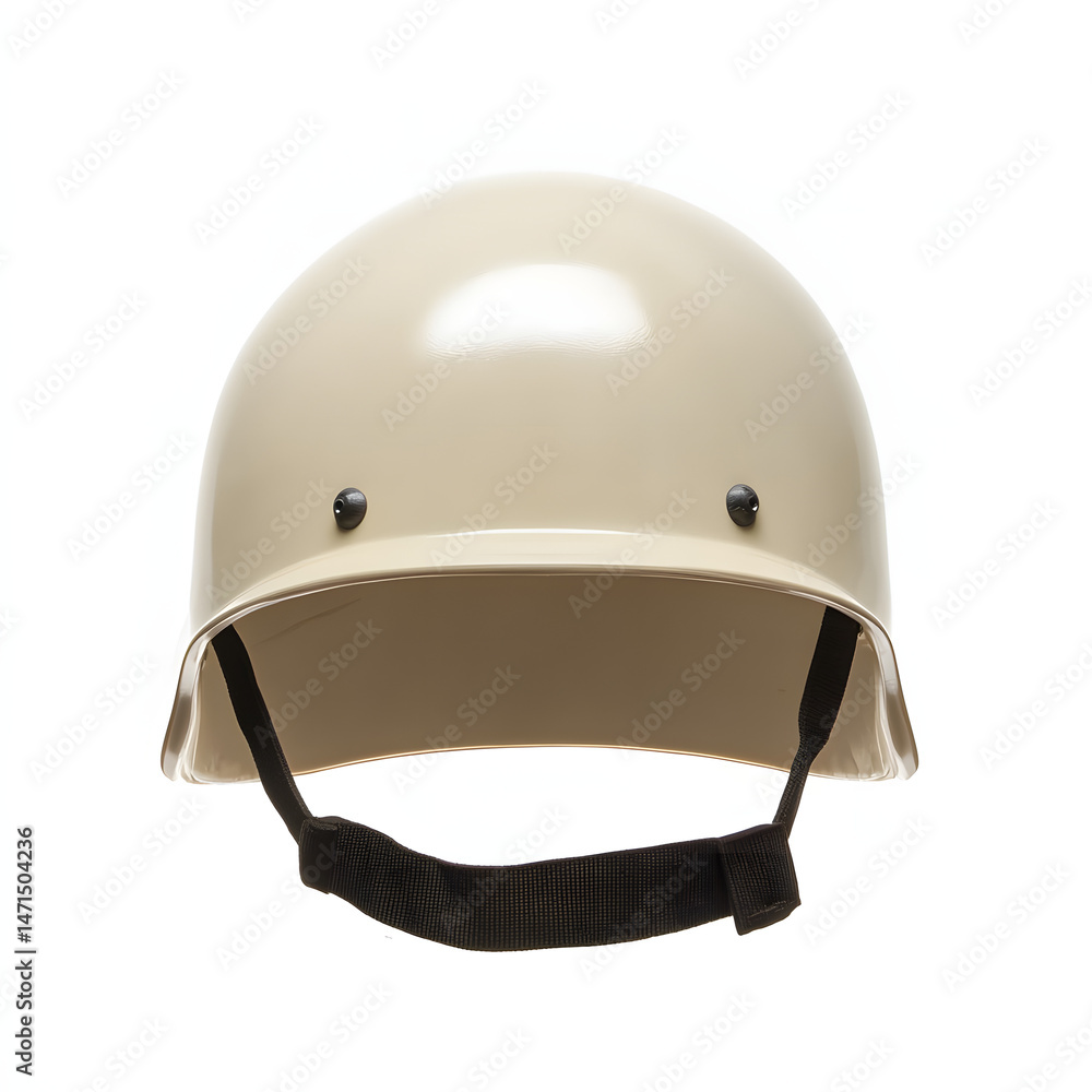 Naklejka premium Tan military helmet with front view.