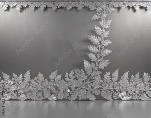 Silver leaf lace border, shimmering metallic backdrop, texture, filigree, vintage