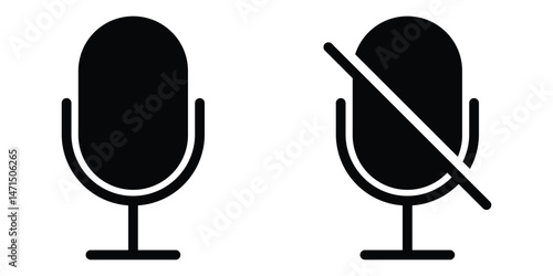 Mute and unmute audio microphone flat vector icons for video apps and websites