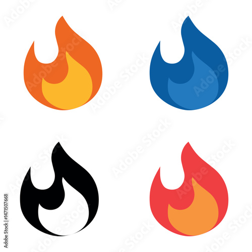 Flat fire symbol design set in different colors. Simple element illustration vector.
