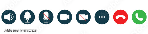 Phone calling icon set. Streaming icon set. Video call buttons set. Collection of internet conversation buttons. A set of video communication elements. Stock vector
