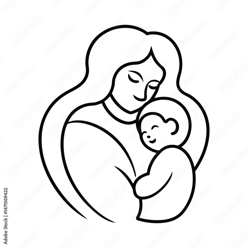 Mother and child line art silhouette on white background Mother and child line art silhouette on white background
