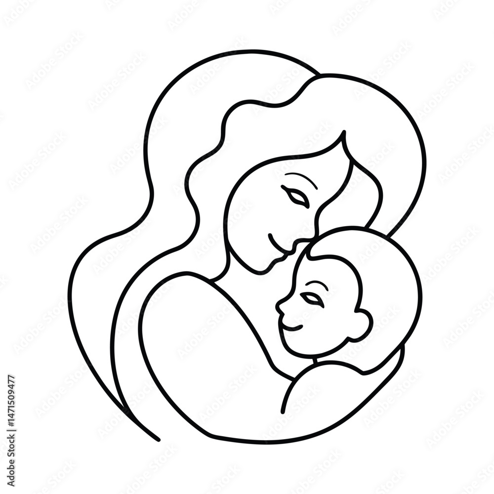 Mother and child line art silhouette on white background Mother and child line art silhouette on white background