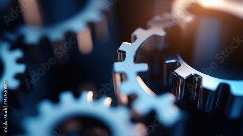 Close-up view of intricately detailed metallic gears, showcasing precision engineering and complex mechanics.  The image evokes themes of industry, technology, and seamless operation. : Generative AI