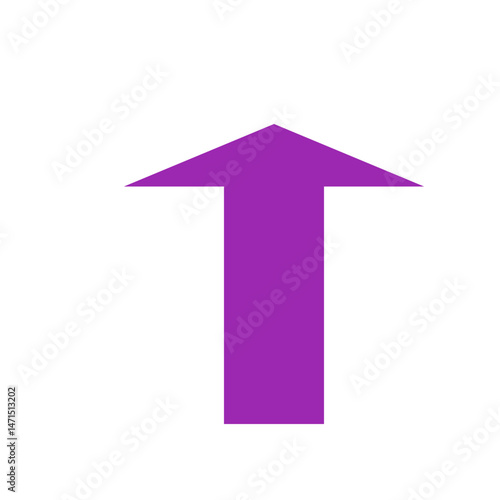 A vertical purple arrow pointing upwards on a white background indicating direction and movement upwards now