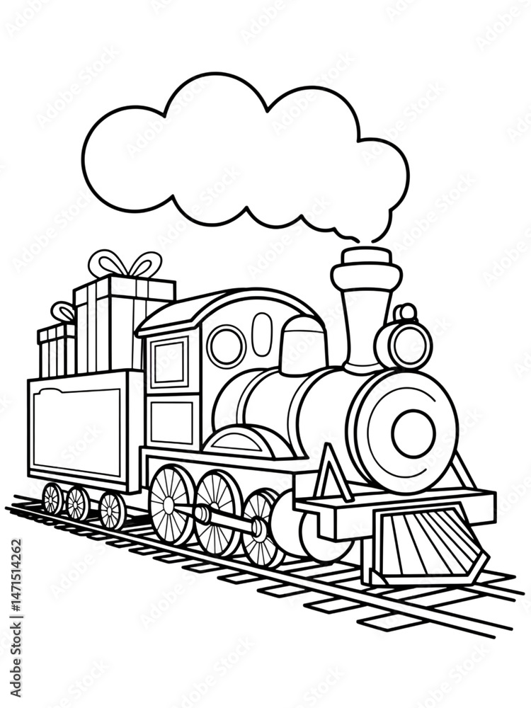 Fototapeta premium Holiday Steam Train: A charming illustration depicts a vintage steam train laden with gifts, evoking the spirit of holiday travel and cheerful anticipation. 