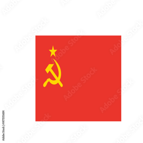 Illustration of a red flag with a yellow hammer and sickle emblem and a yellow star in the upper corner