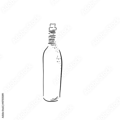 Modern organic line art wine bottle and glass sketch