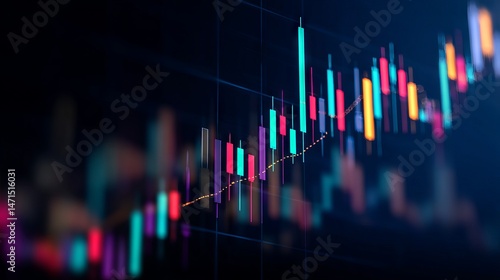 Bullish candlestick chart trend on blue background showing stock market investment growth and financial trading analysis vector illustration