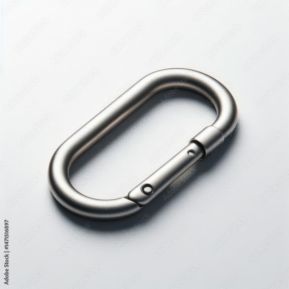 Minimalist Metal Carabiner on Clean White Background Minimalist Metal Carabiner on Clean White Background