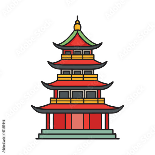 Asian pagoda temple building vector on white  background