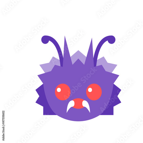 Illustration of a cartoonish purple monster with red eyes, sharp teeth, and antennae on a white background