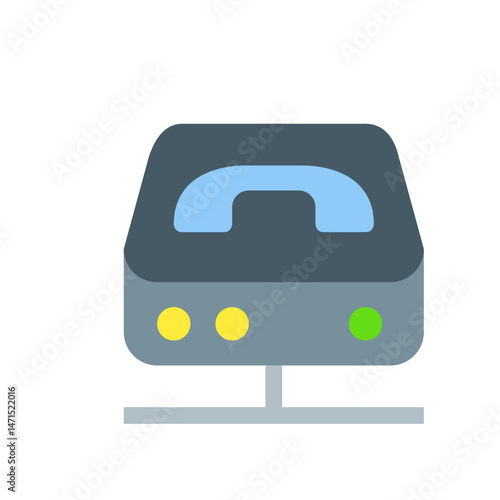 Illustration of a gray network attached storage device with a light blue handle and indicator lights on front