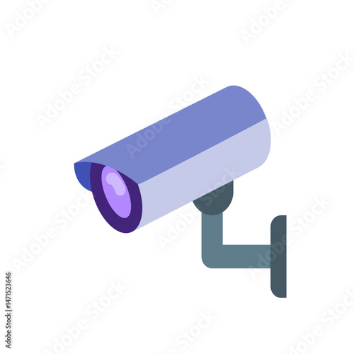 Isometric illustration of a security camera mounted on a wall, showing surveillance and monitoring technology