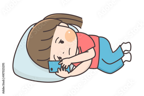 横になってぼんやりスマホを見る子供

