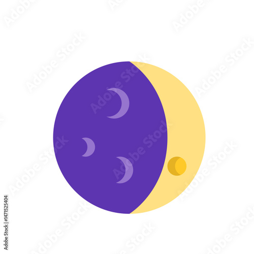 Stylized moon phase illustration with crescent shapes on a purple and yellow background in a flat design style