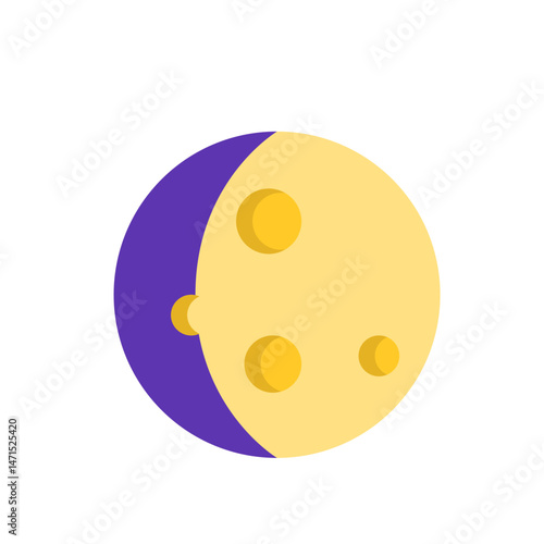 Stylized waning gibbous moon with craters and purple shadow on a white isolated background view image