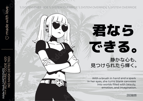 Cool black-and-white illustration of a girl with sunglasses
