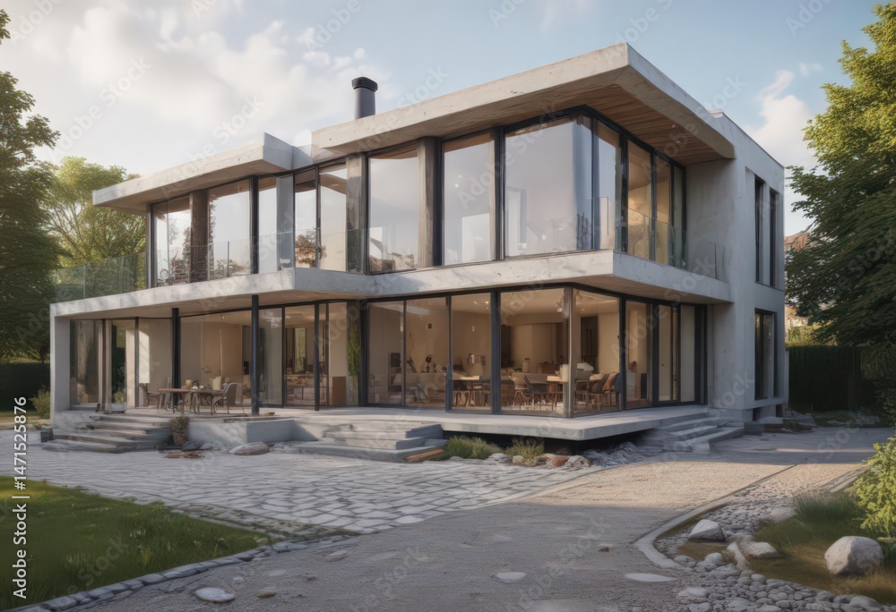 Contemporary house undergoing renovation, new extension visible, home, structure Contemporary house undergoing renovation, new extension visible, home, structure