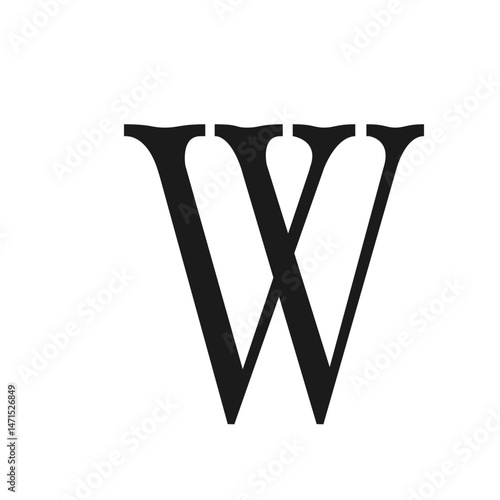 Illustration of a bold black letter w with serifs on a white background in a simple graphic design element