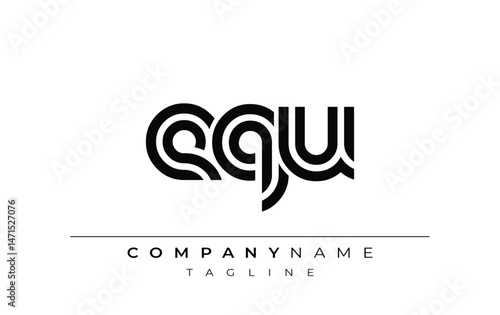 EQU Creative Unique Modern Letter Logo Design. Stylized logo featuring a unique letter design, presenting abstract minimalist aesthetics and modern appeal.