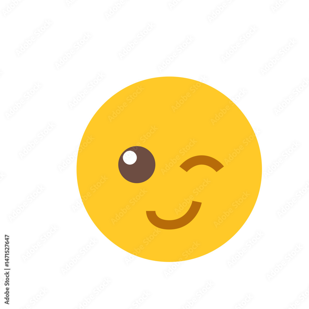 Fototapeta premium A yellow emoji face with a winking expression featuring a closed eye and a curved smiling mouth design element