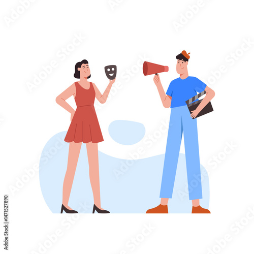 flat illustration of director and female actor