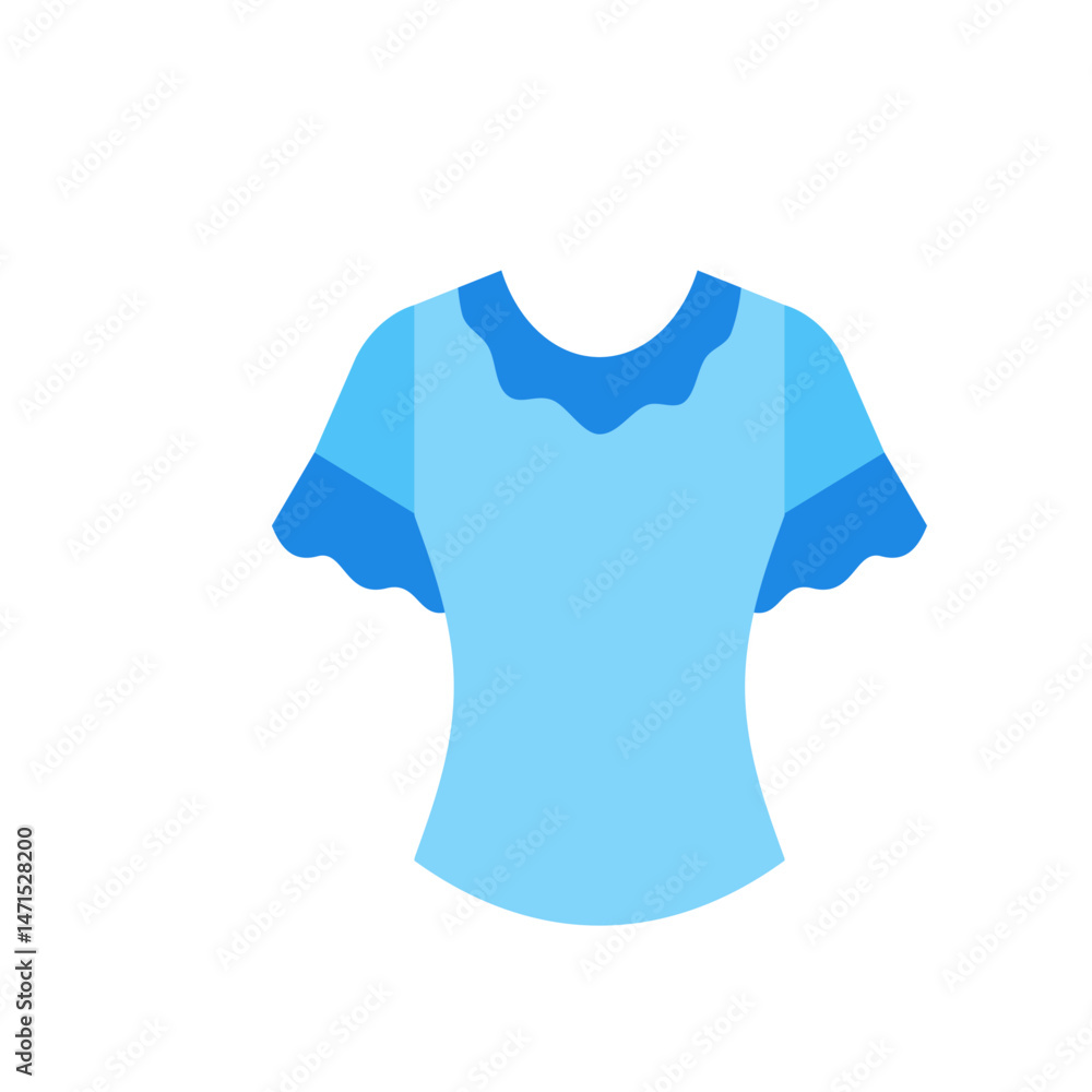 Illustration of a light blue blouse with short sleeves and a wavy dark blue neckline on a white background Illustration of a light blue blouse with short sleeves and a wavy dark blue neckline on a white background