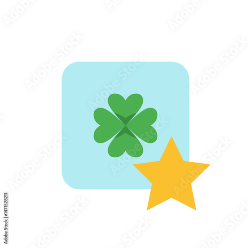 Illustration of a four leaf clover on a rounded square with a yellow star in the bottom right corner