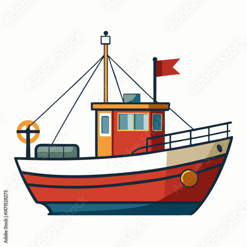 Simple Fishing Boat Vector on White Background