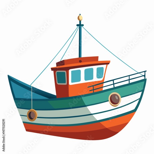 Simple Fishing Boat Vector on White Background
