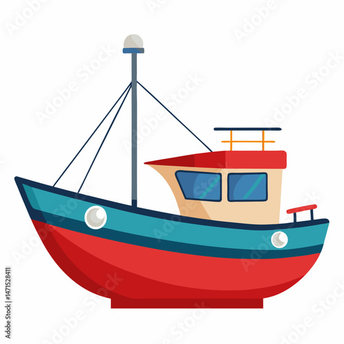 Simple Fishing Boat Vector on White Background