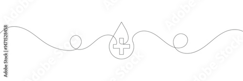 Continuous line drawing of blood drop. Blood drop line icon. One line drawing background. Vector illustration. Line art of blood drop icon . Vector Illustration . EPS 10 .