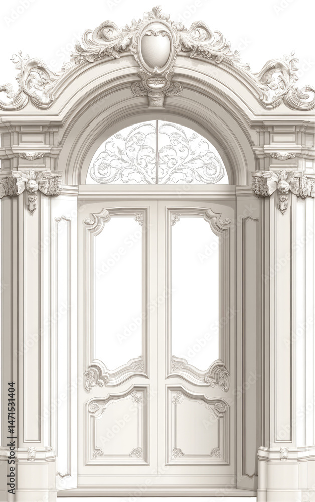 Obraz premium Ornate White Double Doors with Architectural Detailing