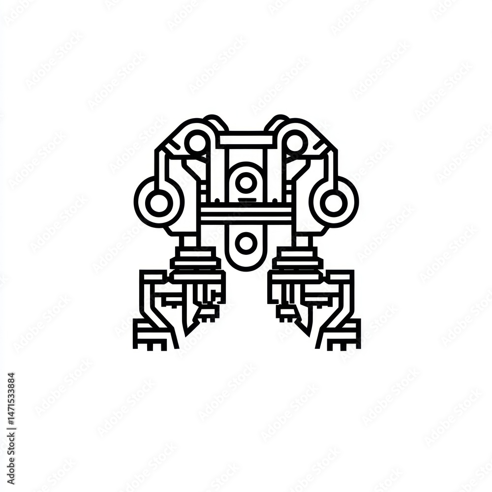 Mechanical walker, futuristic design, white background, engineering illustration Mechanical walker, futuristic design, white background, engineering illustration