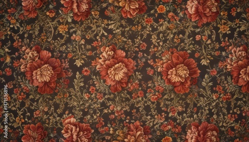 Intricate vintage floral textile, regal design, rich colors ,  antique,  ornate