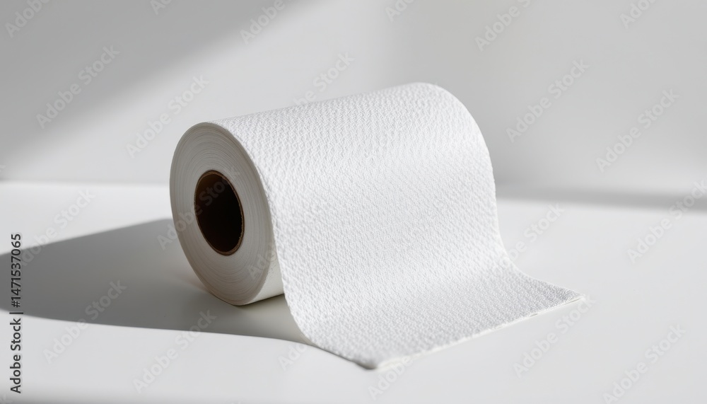 Fototapeta premium a roll of toilet paper with its packaging removed, resting on a plain surface