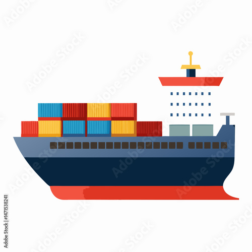 Minimal Container Ship Vector on White Background