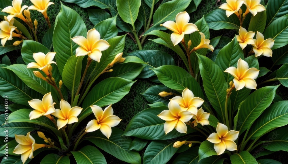 Obraz premium a captivating display of vibrant tropical flowers, specifically plumerias, arranged in a grid pattern